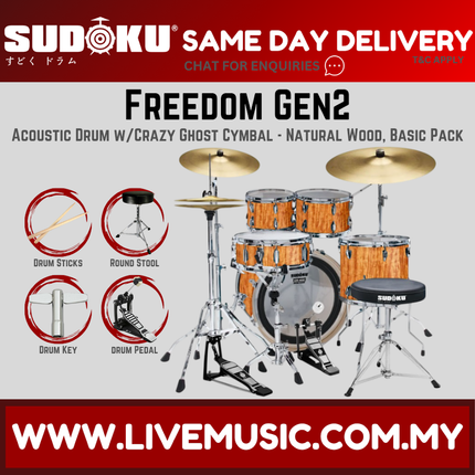 Sudoku Freedom Gen2 Acoustic Drum Set w/Ghost Cymbals, Throne, Pedal - Basic Pack