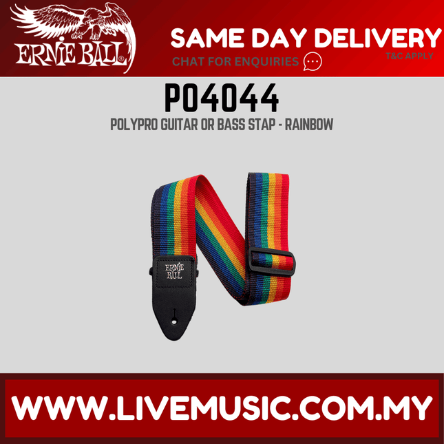 Ernie Ball 4044 Polypro Guitar Strap With Leather Ends, Rainbow