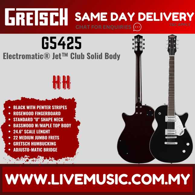 Gretsch G5425 Electromatic Jet Club Electric Guitar, RW FB, Black