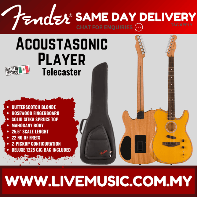 Fender Acoustasonic Player Telecaster Electric Guitar, Butterscotch Blonde