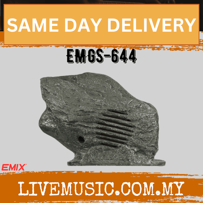 Rock-style outdoor garden speaker in dark gray stone texture with front speaker grille