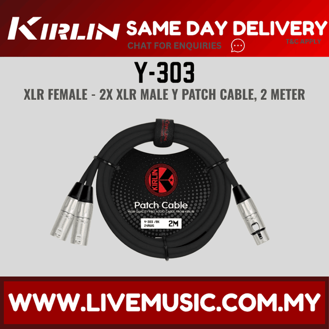 Kirlin Y-303 2 Meter Original Cable XLR Female to Dual XLR Male Black PVC (Y303 Y 303)