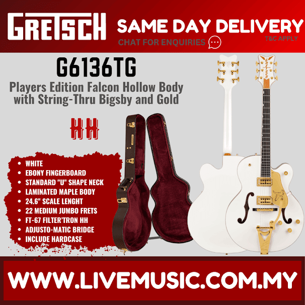 Gretsch G6136TG Players Edition Falcon Hollowbody Electric Guitar w/Bigsby, Midnight Sapphire/White