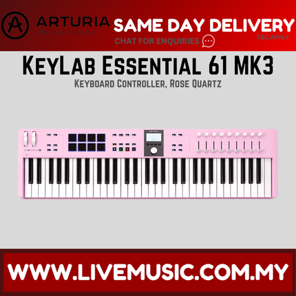 Arturia KeyLab Essential 61 Mk3 Keyboard Controller, Rose Quartz