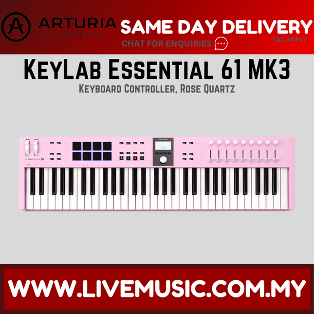 Arturia KeyLab Essential 61 Mk3 Keyboard Controller, Rose Quartz