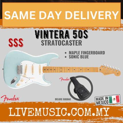 Fender Vintera 50s Stratocaster Electric Guitar, Maple Fretboard with Bag - Sonic Blue