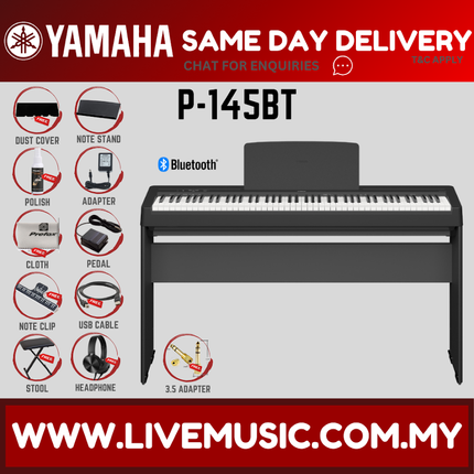Yamaha P-145BT 88-Key Digital Piano w/Keyboard Bench, Headphone And Adapter - ( P145 P145BT P45 P-45 ) Replace P-145