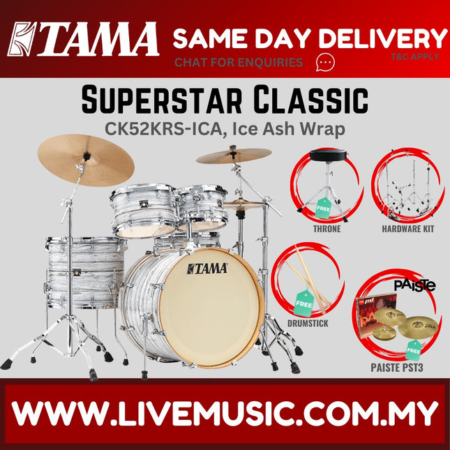 5-piece drum set with cymbals, light gray drum shells, Paiste PST3 cymbals