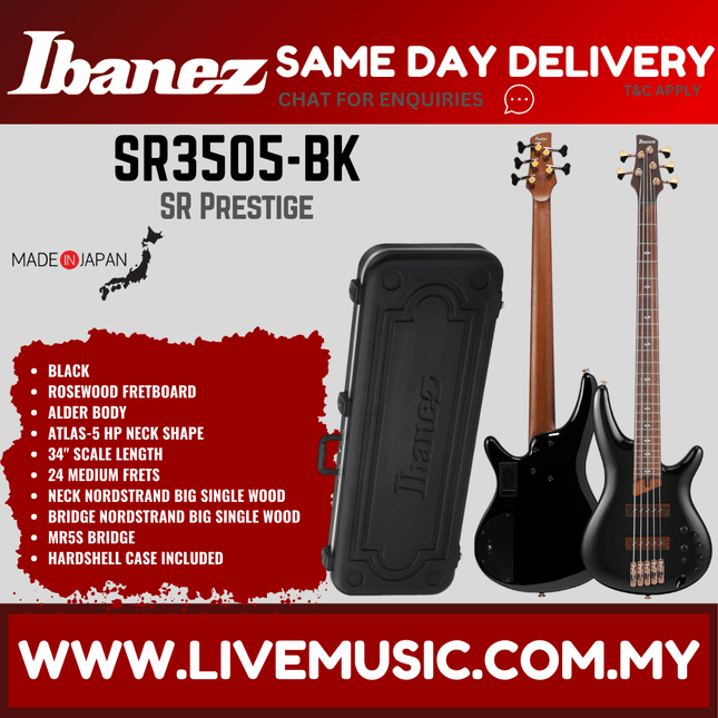 Ibanez SR3505-BK SR Series Electric Bass, Black (SR3505-BK/SR3505 BK)