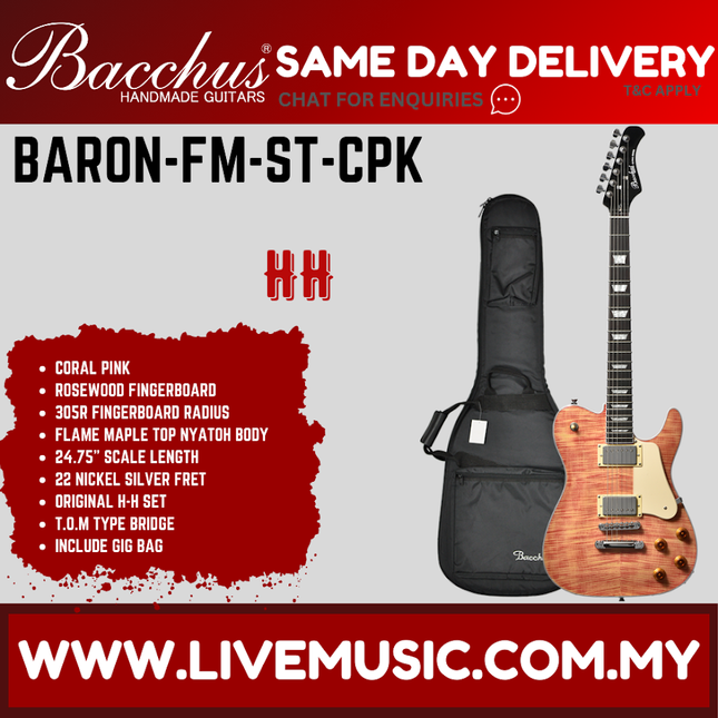 Bacchus BARON-FM-ST-CPK Global Series Electric Guitar w/ Bag, Rosewood Fingerboard - Cloud Pink ( BARONFM / BARON FM )