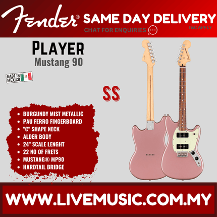Fender Player Mustang 90 Electric Guitar, Pau Ferro Fretboard - Burgundy Mist Metallic