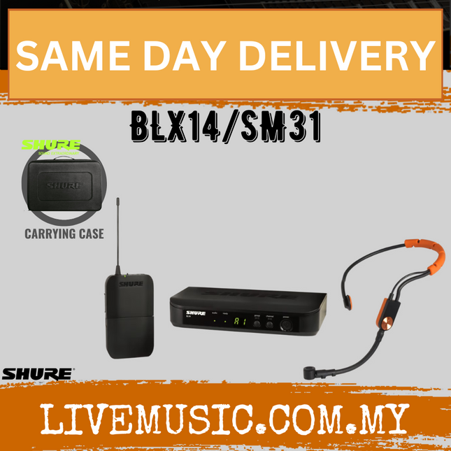 Shure BLX14/SM31 Wireless Fitness Headset System, BLX4 Receiver, BLX1 Bodypack Transmitter & SM31 Cardioid Condenser Microphone ( BLX14 SM31 / BLX14-SM31 )