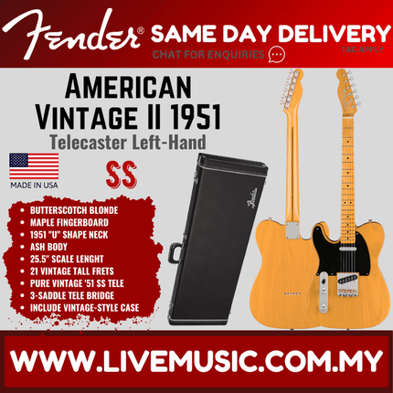 Fender American Vintage II 51 Telecaster Left-Handed Electric Guitar, Maple FB, Butterscotch Blonde