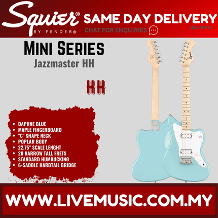 Squier Mini Jazzmaster HH Electric Guitar, Maple Fretboard - Daphne Blue