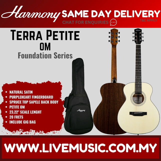 Harmony Foundation Series Terra Petite OM Acoustic Guitar w/Bag, Natural Satin