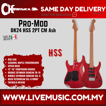 Charvel Pro-Mod DK24 HSS 2PT CM Ash Electric Guitar, Caramelized Maple FB, Red Ash