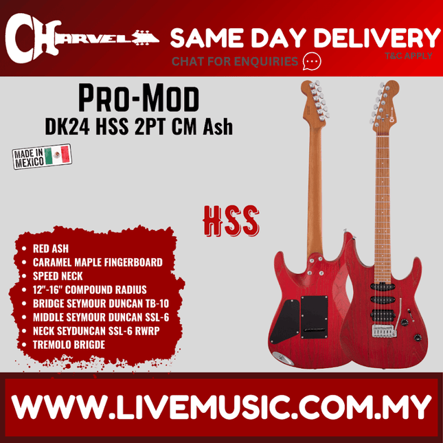 Charvel Pro-Mod DK24 HSS 2PT CM Ash Electric Guitar, Caramelized Maple FB, Red Ash