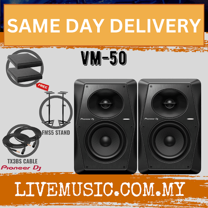 Pioneer DJ VM-50 2-Way Active Studio Monitor with Monitor Stand And Isolation Pads, Pair - Black ( VM50 / VM 50 )