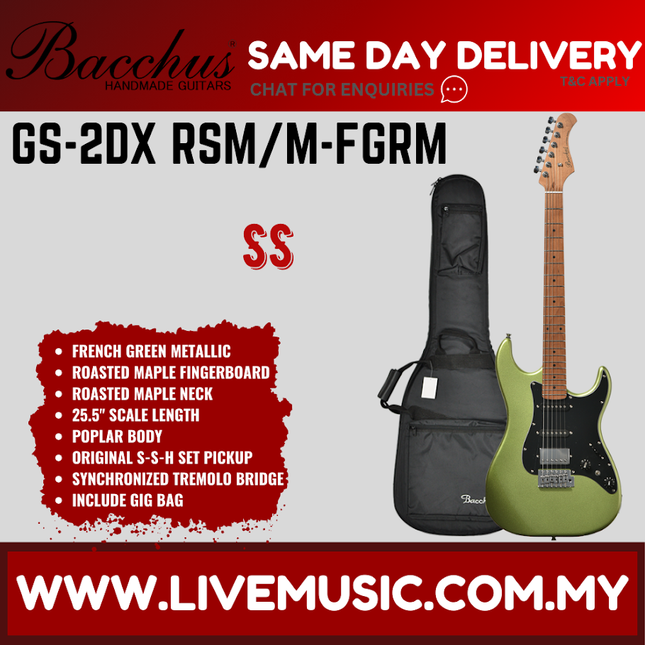 Green metallic electric guitar with roasted maple neck and included gig bag
