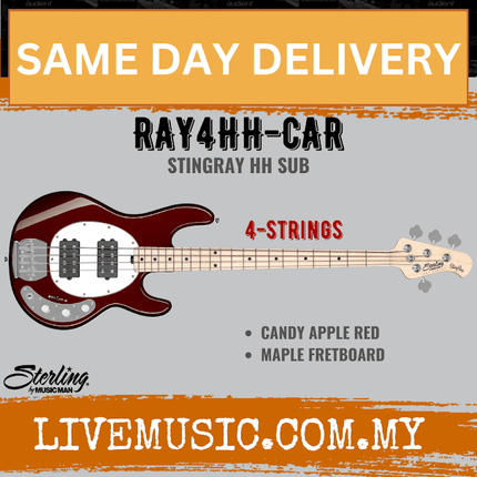 Sterling Ray4HH Stingray 4-String Electric Bass Guitar Maple Fretboard - Candy Apple Red (Ray4 HH/Ray4)