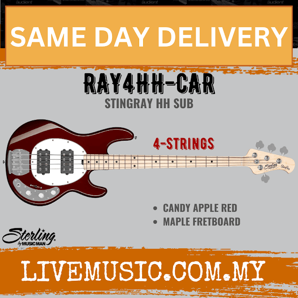 Sterling Ray4HH Stingray 4-String Electric Bass Guitar Maple Fretboard - Candy Apple Red (Ray4 HH/Ray4)