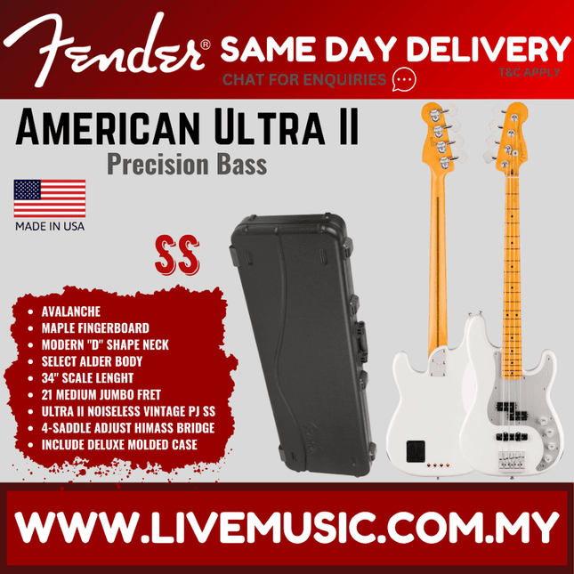 Avalanche white Precision bass guitar with maple fingerboard and black pickups