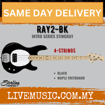 Sterling By Music Man Intro Series Stingray RAY2 Bass Guitar Maple FB - Black