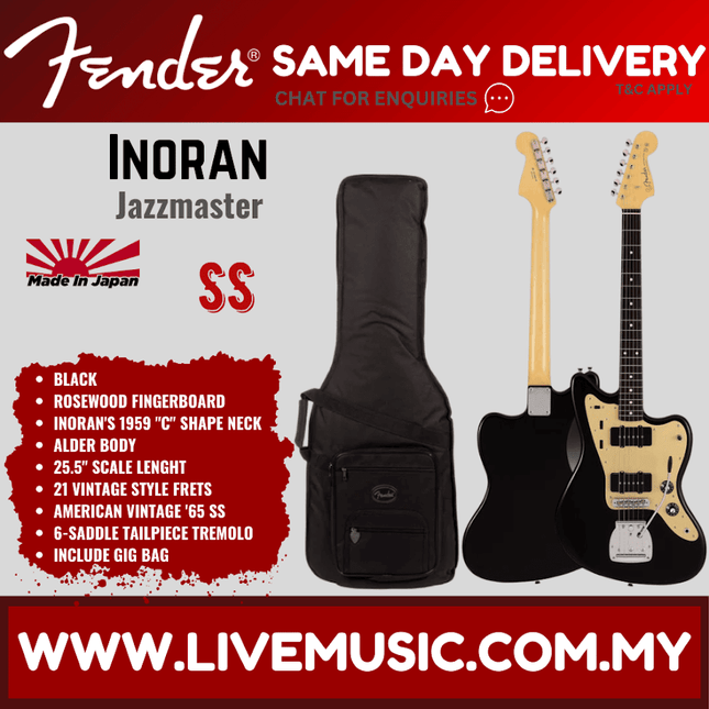 Fender Japan Inoran Signature Jazzmaster Electric Guitar, Rosewood Fretboard with Gig Bag - Black