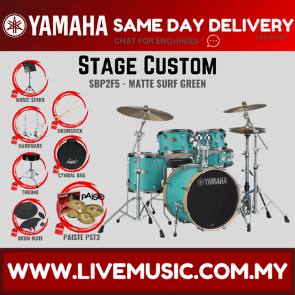 Yamaha Stage Custom SBP2F5 5-piece Acoustic Drum Set with PST 3 Cymbal Set, Hardware, Drum Throne ( STAGECUSTOMSBP2F5 )