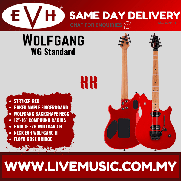 EVH Wolfgang Standard Electric Guitar, Baked Maple FB, Stryker Red