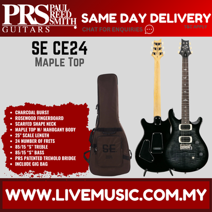 PRS SE CE24 Maple Top Electric Guitar, Maple FB, Charcoal Burst