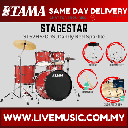 Tama Stagestar ST52H6 5-piece Drum Set With Drumsticks and Throne With Zildjian ZP4PK Cymbals Set