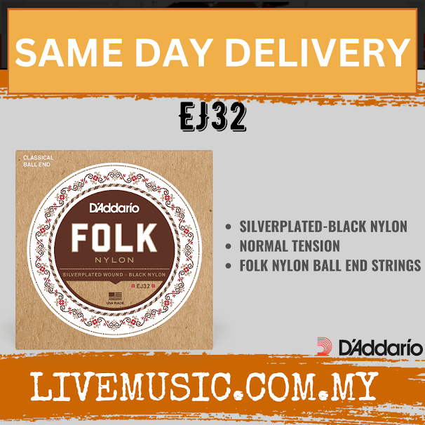 D'ADDARIO EJ32 SILVER-WOUND/BLACK NYLON CLASSICAL GUITAR STRINGS, NORMAL TENSION BALL END