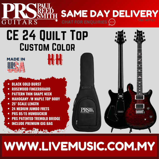 PRS CE24 Quilt Top Electric Guitar w/Bag, Custom Color, Black Gold Burst (CE24)