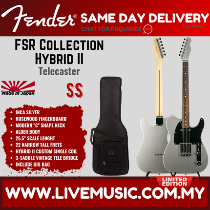 Fender FSR Collection Hybrid II Telecaster Electric Guitar, RW FB, Sienna Sunburst / Inca Silver / Gun Metal Blue