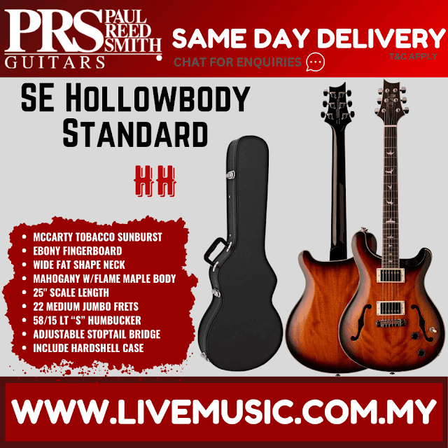 PRS SE Hollowbody Standard Electric Guitar with Case - McCarty Tobacco Sunburst