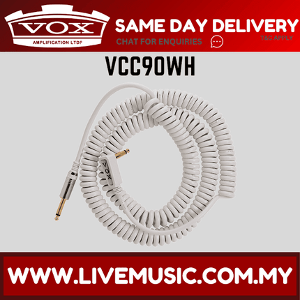 Vox VCC90WH VCC Vintage Straight to Right Angle Coiled Cable - White (VCC 90/VCC-90)