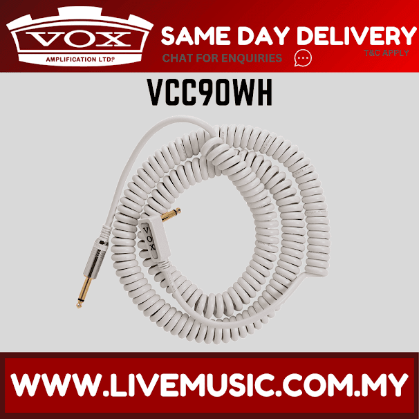 Vox VCC90WH VCC Vintage Straight to Right Angle Coiled Cable - White (VCC 90/VCC-90)