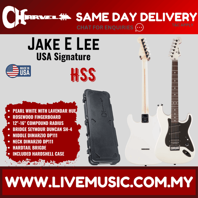 Charvel Jake E Lee Signature Electric Guitar, RW FB, Pearl White w/Lavender Hue