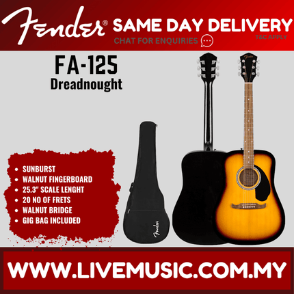 Fender FA-125 Dreadnought Acoustic Guitar with Gig Bag - Sunburst (FA125/FA 125)