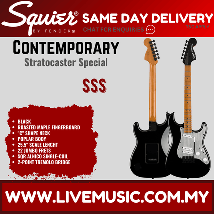Squier Contemporary Stratocaster Special Electric Guitar, Roasted Maple Fretboard - Black