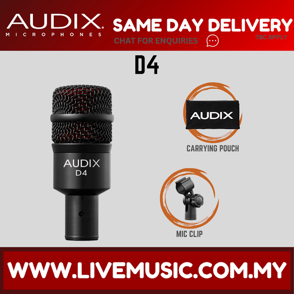 Audix D4 Hypercardioid Dynamic Instrument Microphone ( D-4 / D 4 )