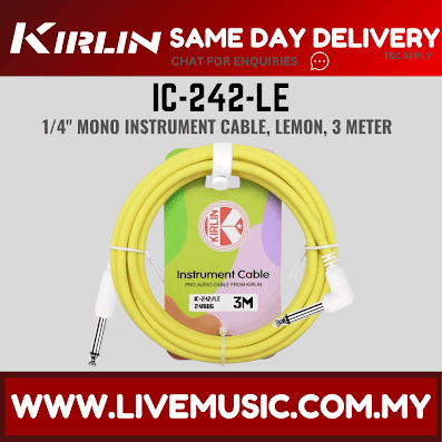 Kirlin Cable IC-242 3/6 Meter Mono Right Angle L Plug Instrument Cable For Electric Acoustic Bass Guitar Speaker Amp Keyboard Drum Amplifier (IC 242/IC242)