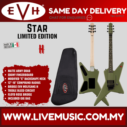 EVH Star Limited Electric Guitar, Ebony FB, Matte Army Drab