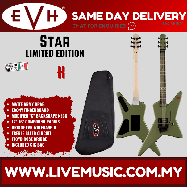EVH Star Limited Electric Guitar, Ebony FB, Matte Army Drab