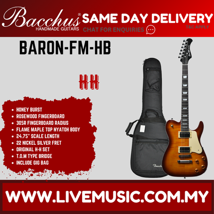 Bacchus BARON-FM-HB Global Series Electric Guitar w/ Bag, Rosewood Fingerboard - Honey Burst ( BARONFM / BARON FM )