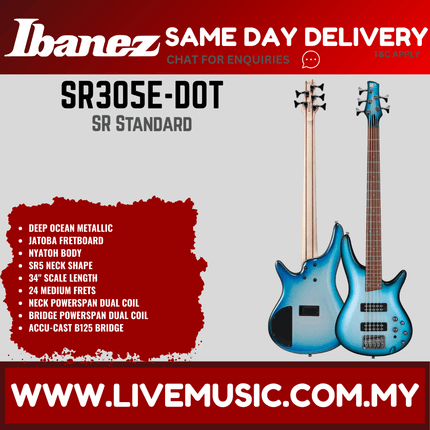 Ibanez SR305E-DOT SR Standard Series 5 Strings Electric Bass, Deep Ocean Metallic (SR305E DOT/SR305EDOT)