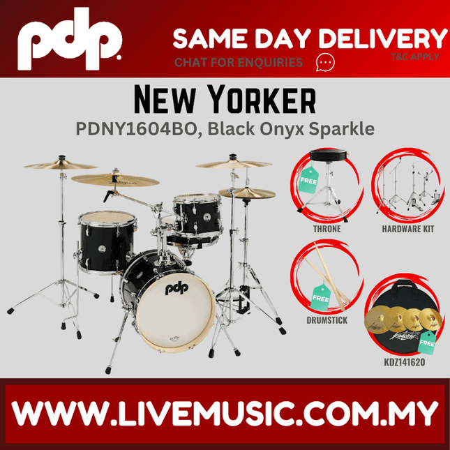 PDP New Yorker PDNY1604BO 4-piece Shell Pack With Cymbals Set - Black Onyx ( PDNY1604BO / PDNY1604 )