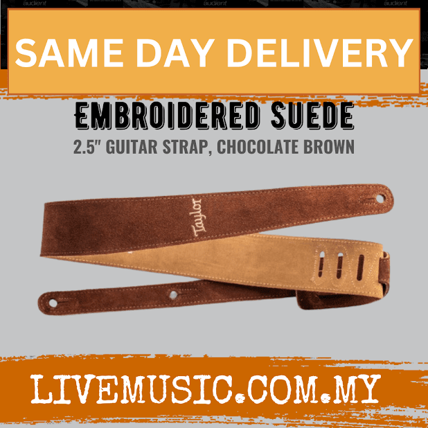 Taylor Embroidered Suede 2.5Inch Guitar Strap, Chocolate Brown