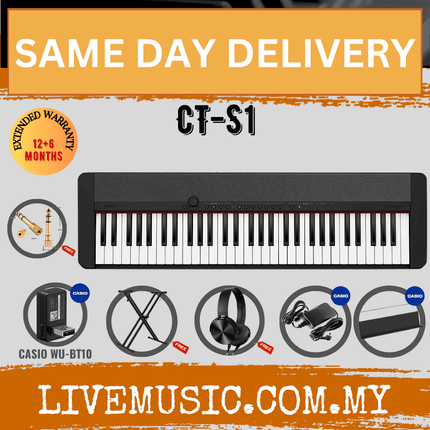 Casio CT-S1 61-key Portable Keyboard w/Keyboard Stand And WU-BT10 Wireless Bluetooth - Black ( CTS1 / CT S1 )